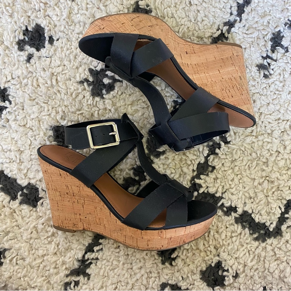 Franco Sarto Black Trap Cork Wedges